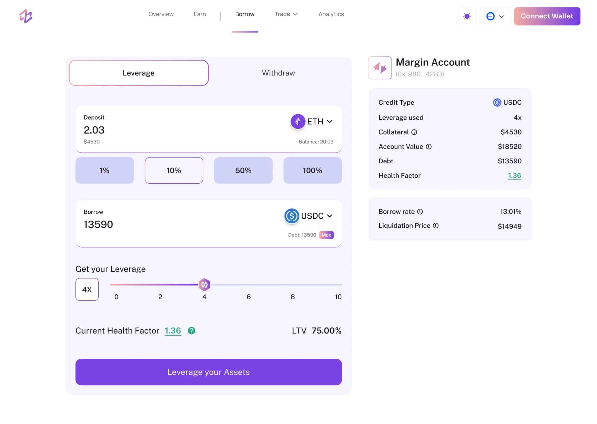 Leveraged borrowing trading interface